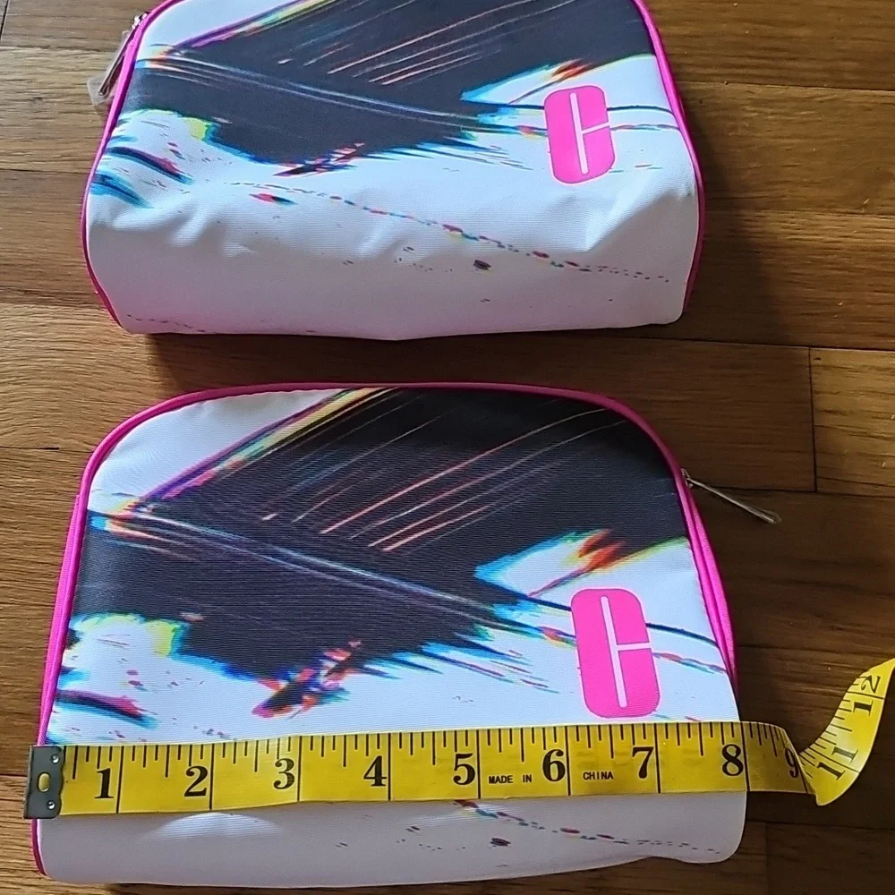 Clinique Pink White Zippered Makeup Bag Bundle of Qty 2 NWOT